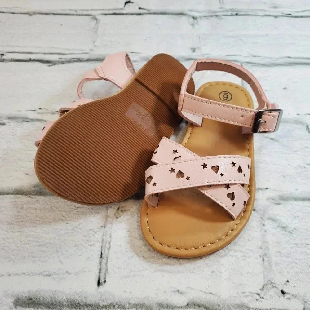 Pink Heart Cutout Sandals. Toddler Girl Summer Shoes.